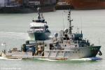 ID 5940 HMNZS MANAWANUI (AO9, 911-tonnes displacement, ex-STAR PERSEUS) formerly a North Sea oil rig diving support vessel, seen here passing HMNZS ROTOITI (P3569) one of the Royal New Zealand Navy's new...